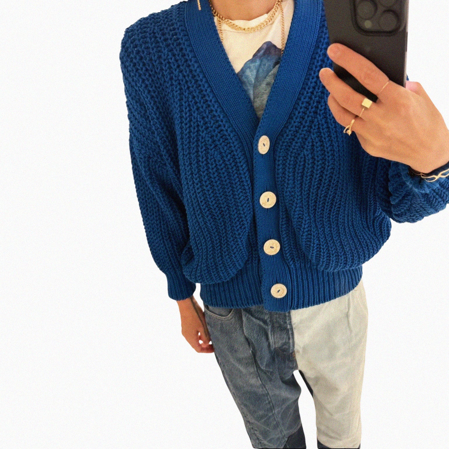 →BABAA BLUE COTTON KNIT CARDIGAN← SANG A SELECTS