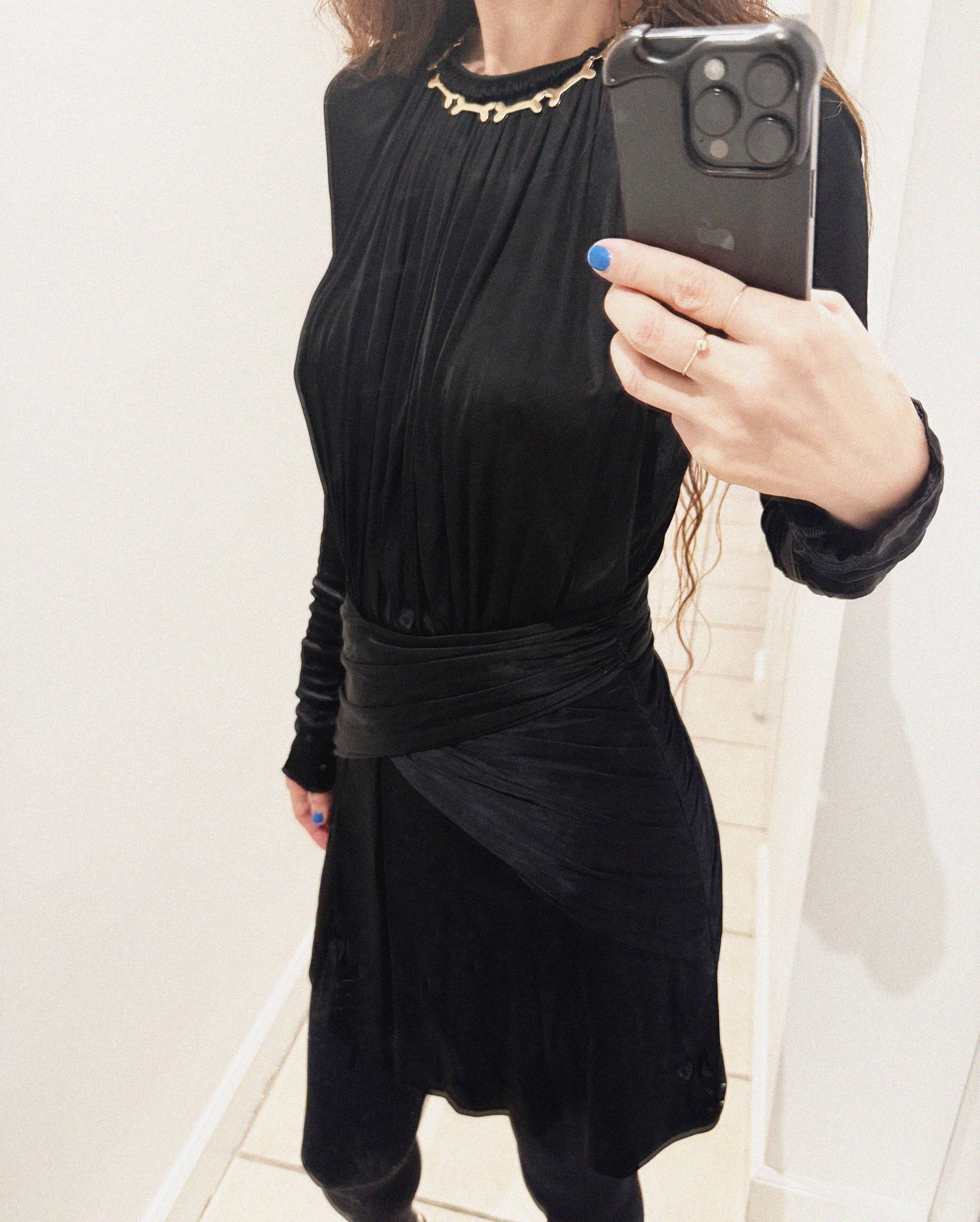 →BALENCIAGA BLACK SCULPTURAL DRAPED MINI DRESS← SANG A SELECTS