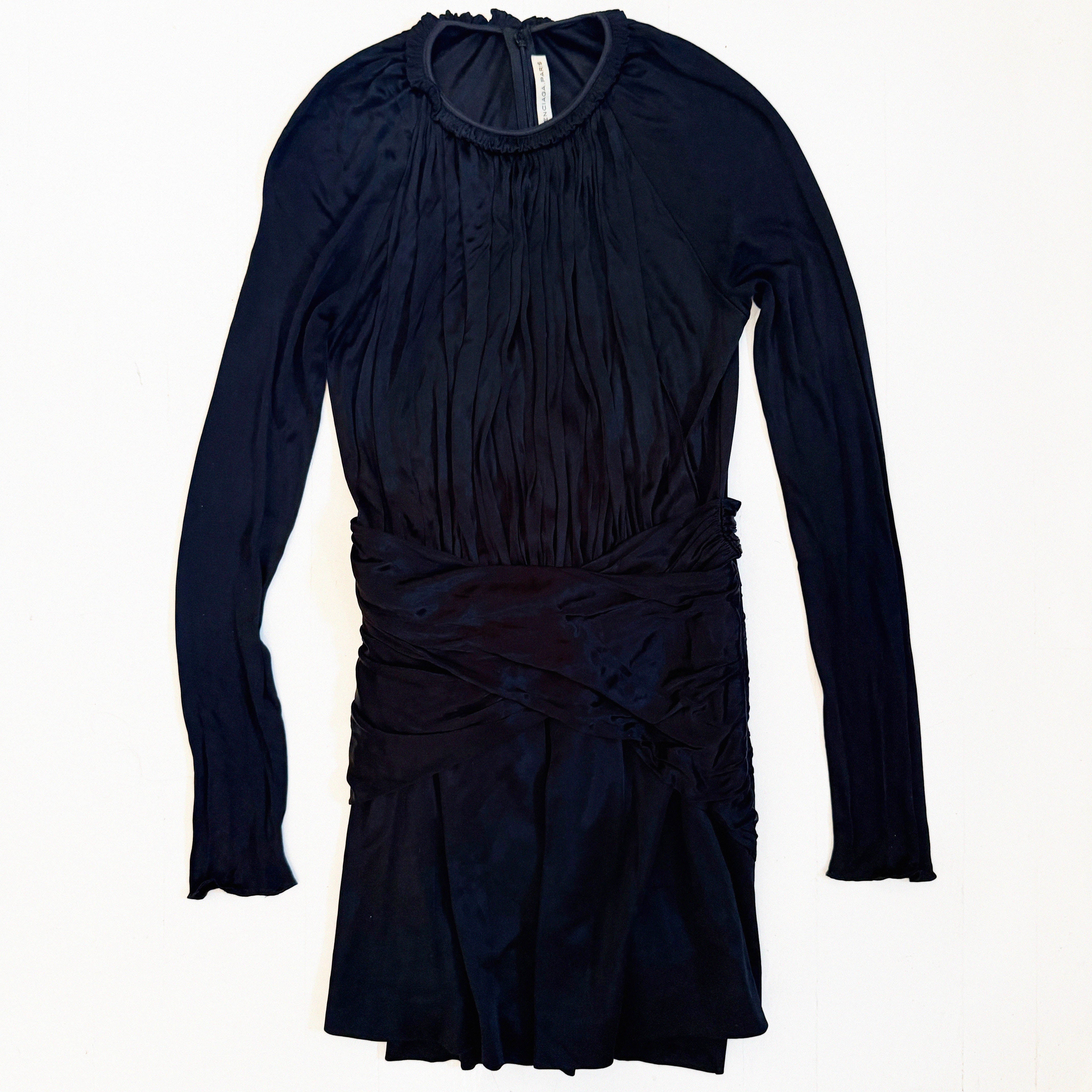 →BALENCIAGA BLACK SCULPTURAL DRAPED MINI DRESS← SANG A SELECTS