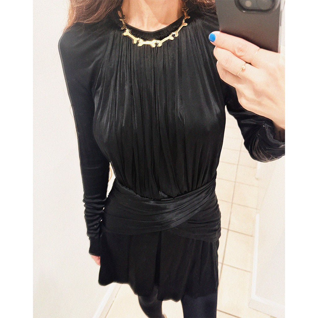 →BALENCIAGA BLACK SCULPTURAL DRAPED MINI DRESS← SANG A SELECTS