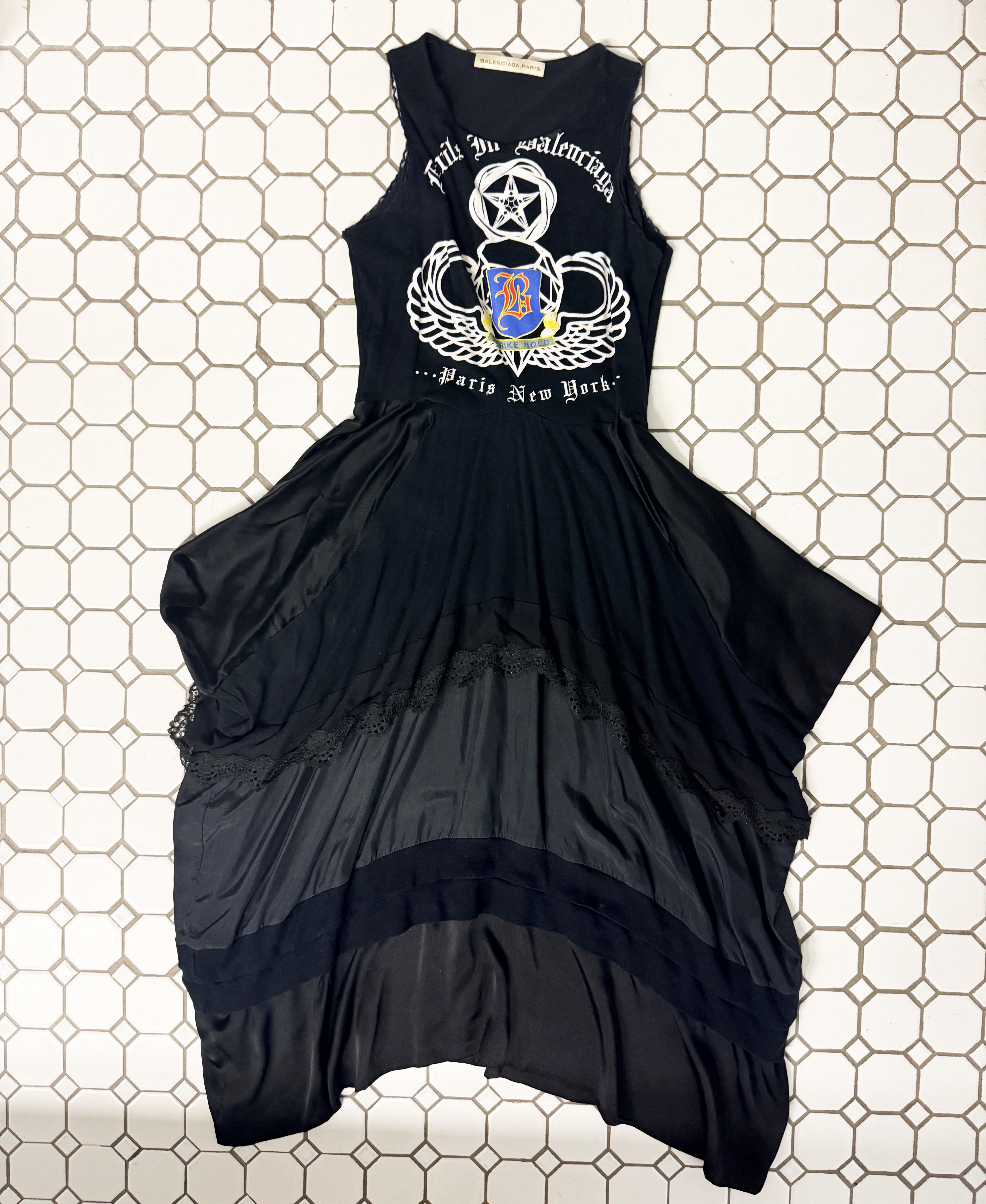 →BALENCIAGA BLACK GRAPHIC MIXED FABRIC DRESS← SANG A SELECTS