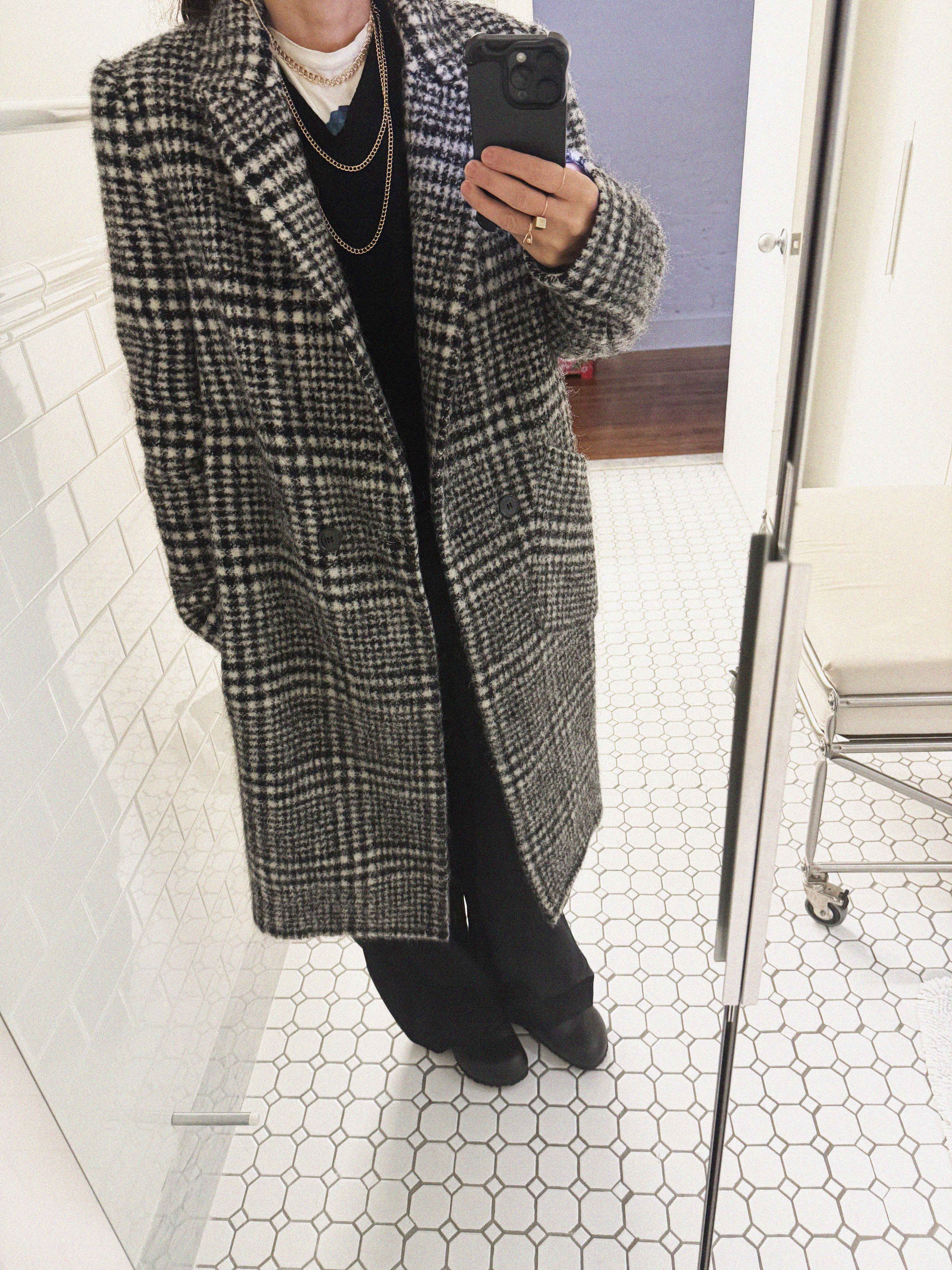 →CARVEN CHECK WOOL COAT← SANG A SELECTS
