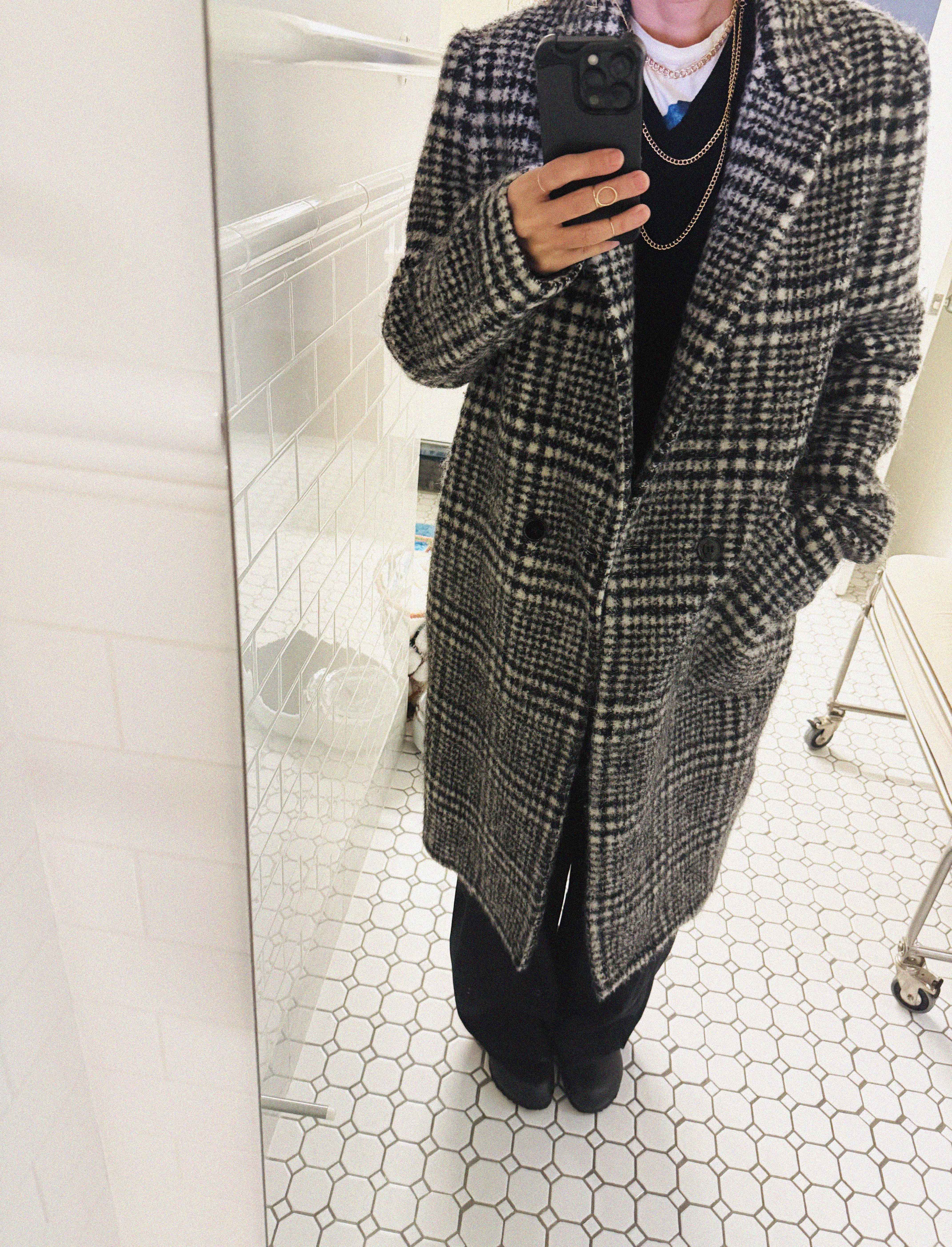 →CARVEN CHECK WOOL COAT← SANG A SELECTS