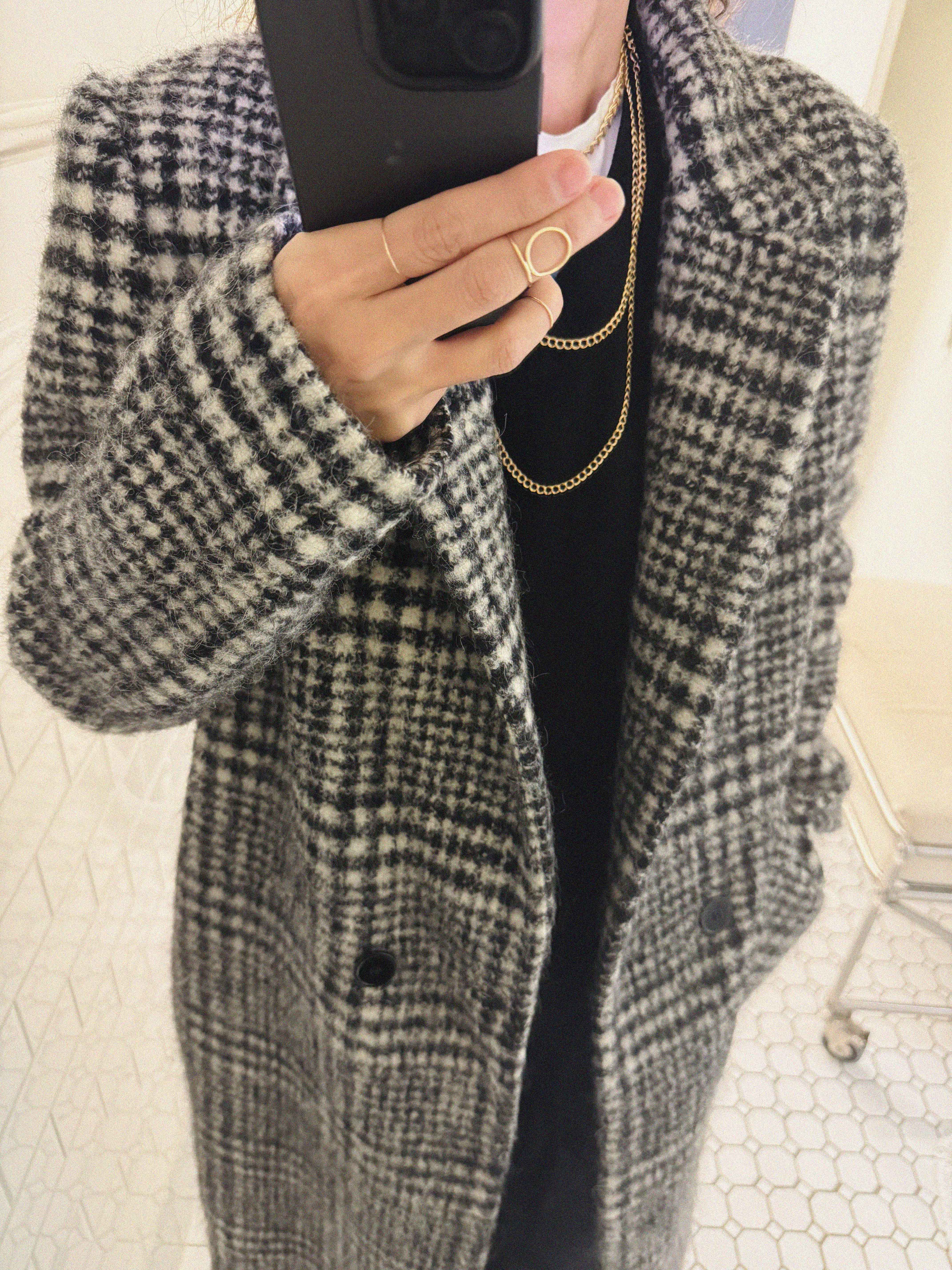 →CARVEN CHECK WOOL COAT← SANG A SELECTS