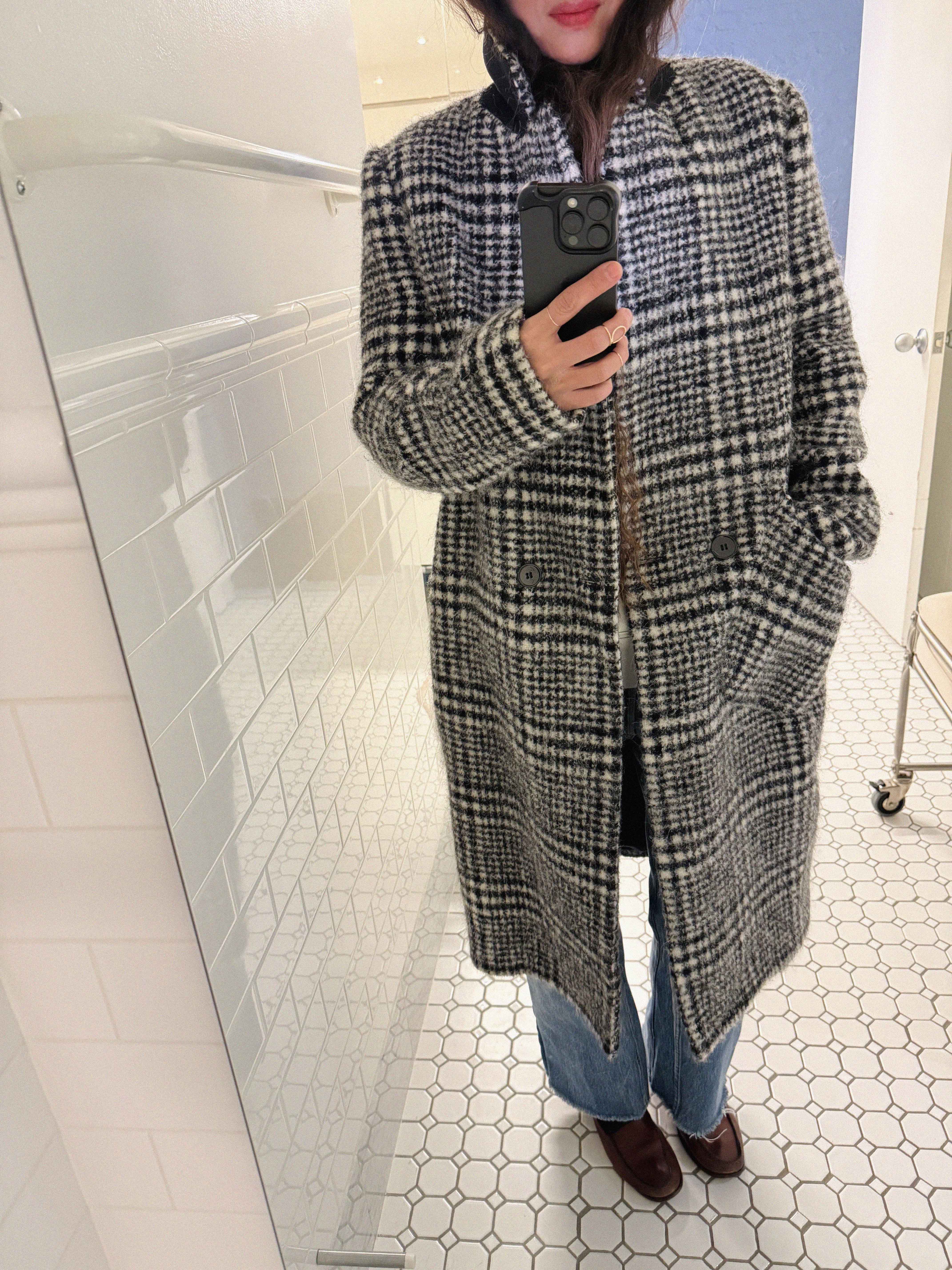 →CARVEN CHECK WOOL COAT← SANG A SELECTS