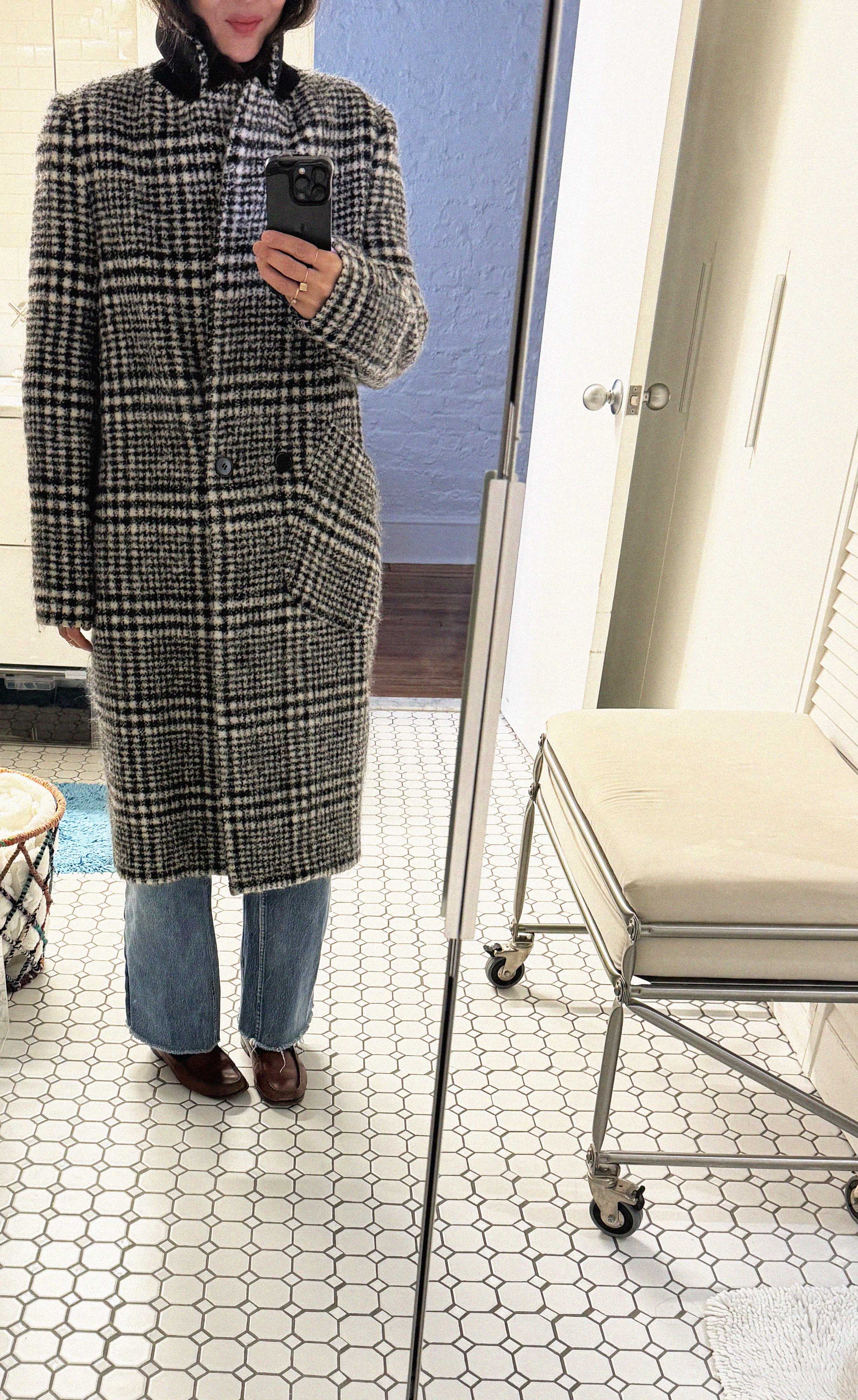 →CARVEN CHECK WOOL COAT← SANG A SELECTS