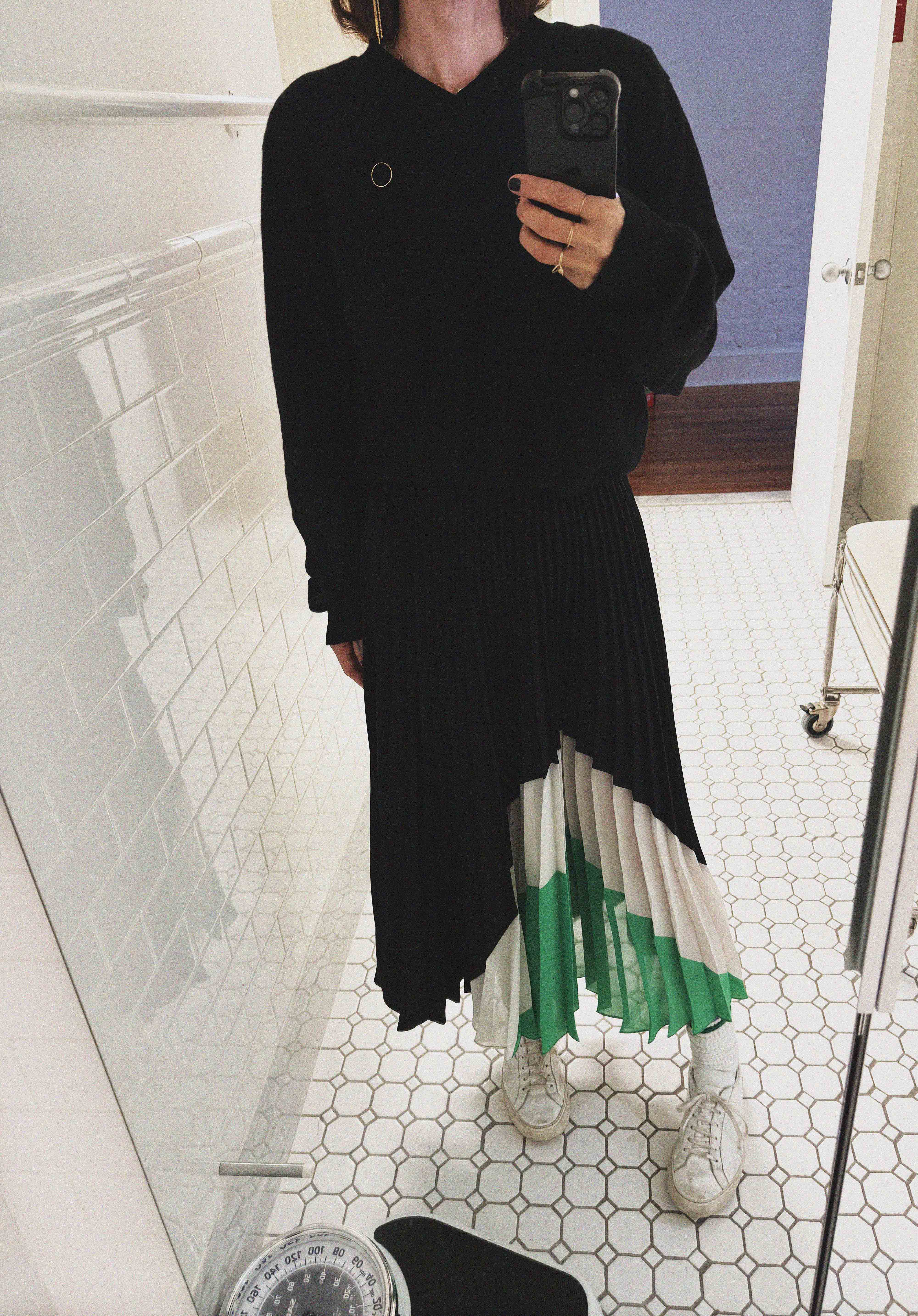 →GRAPHIC COLORBLOCK PLEATED LONG SKIRT← SANG A SELECTS