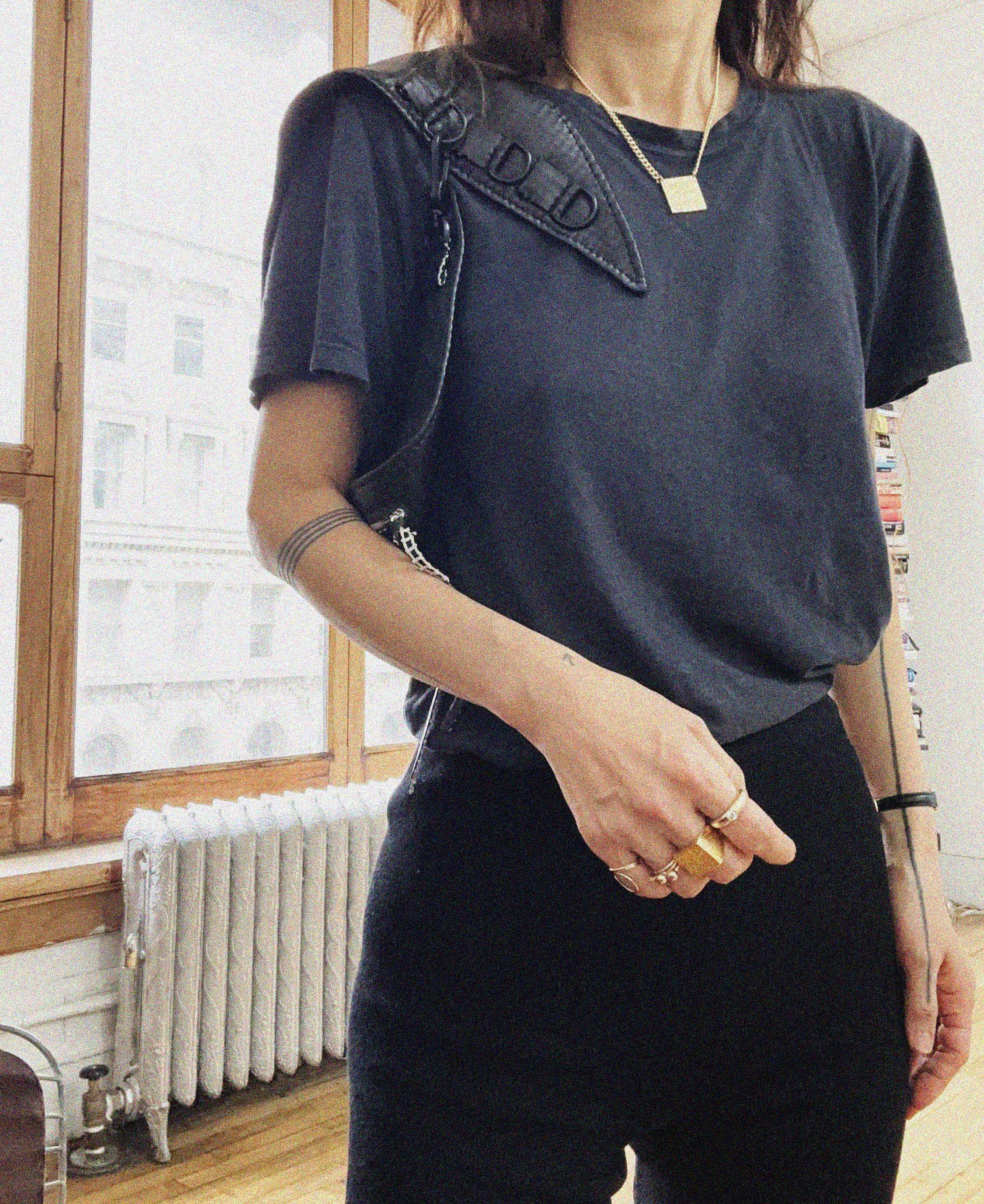 →Hip← Wet Black Calf Leather and Houndstooth Wool