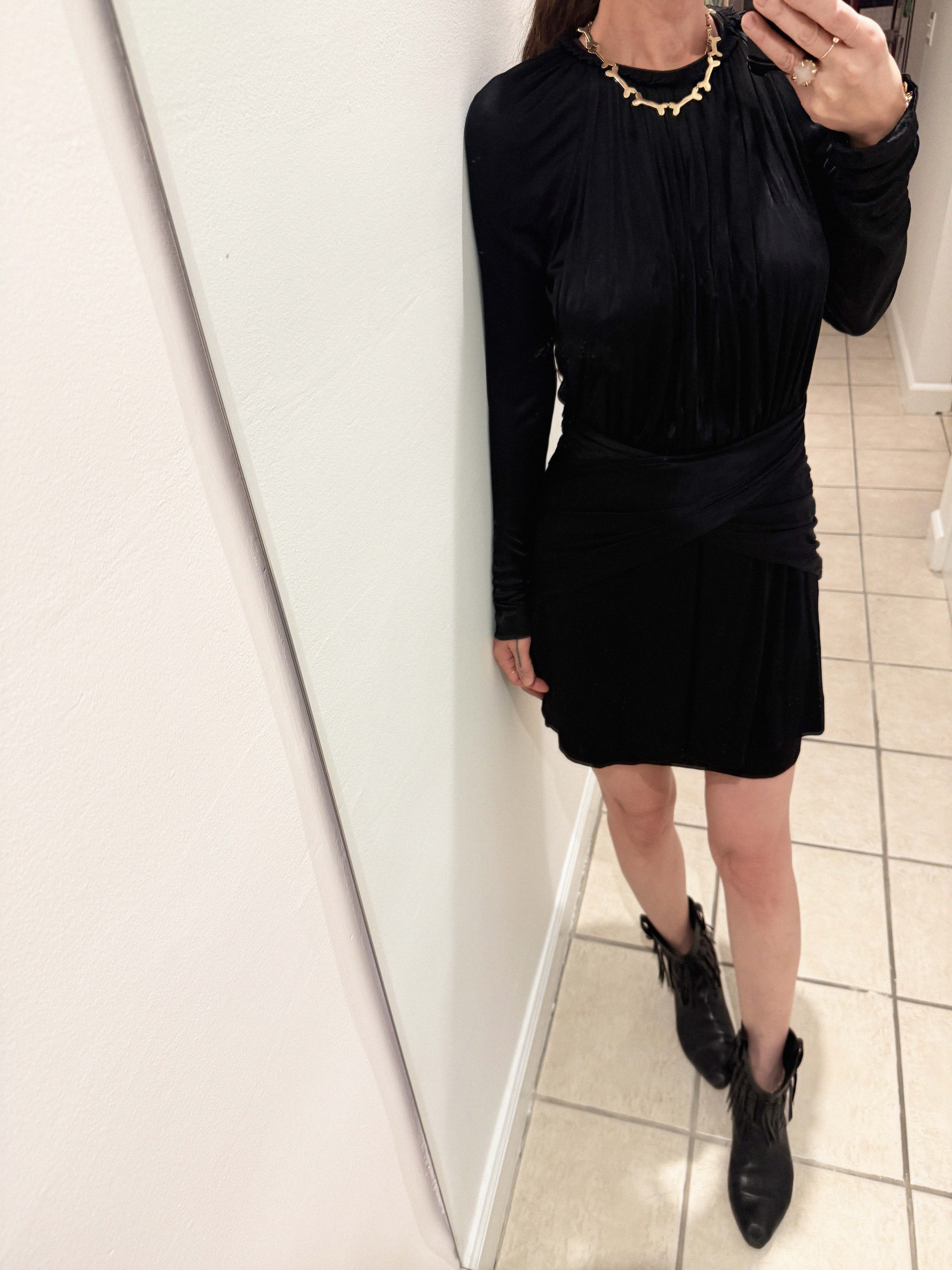 →BALENCIAGA BLACK SCULPTURAL DRAPED MINI DRESS← SANG A SELECTS