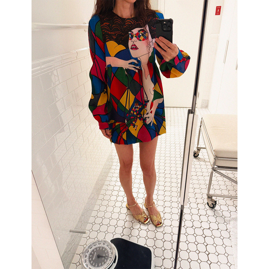 →MIU MIU HARLEQUIN PRINT SILK MINI DRESS← SANG A SELECTS