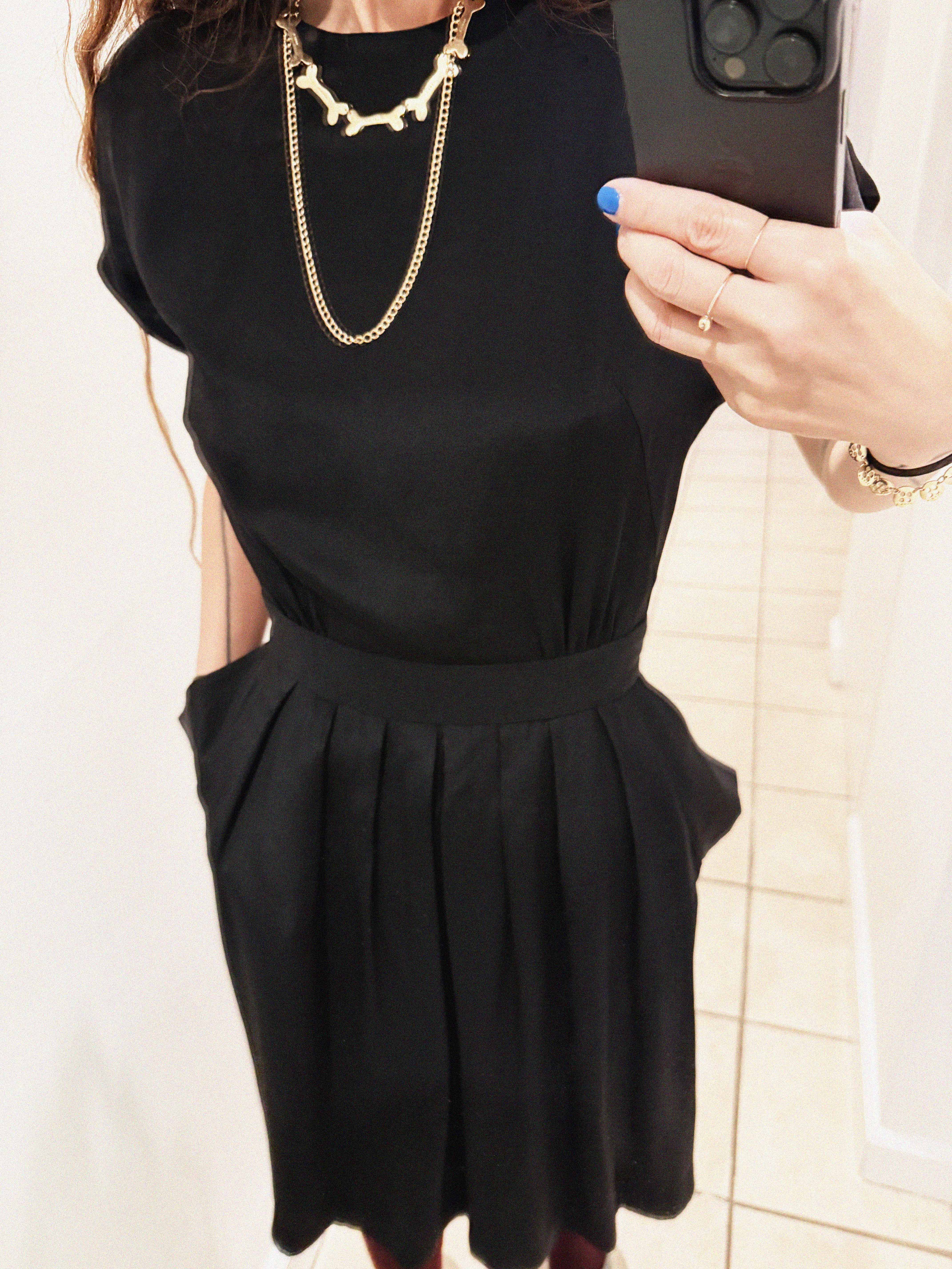 →BALENCIAGA BLACK SILK PLEATED POCKET DRESS← SANG A SELECTS