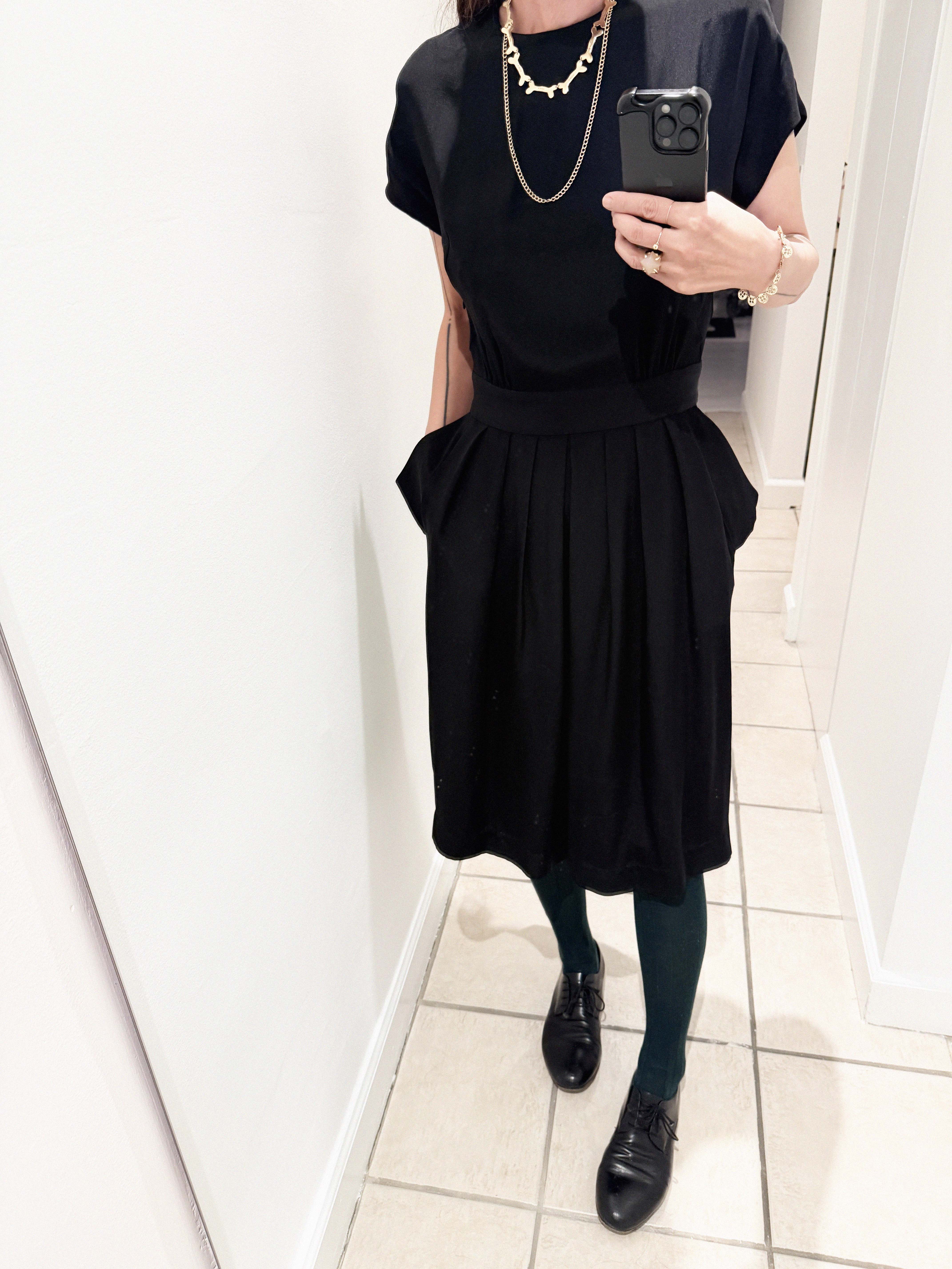 →BALENCIAGA BLACK SILK PLEATED POCKET DRESS← SANG A SELECTS