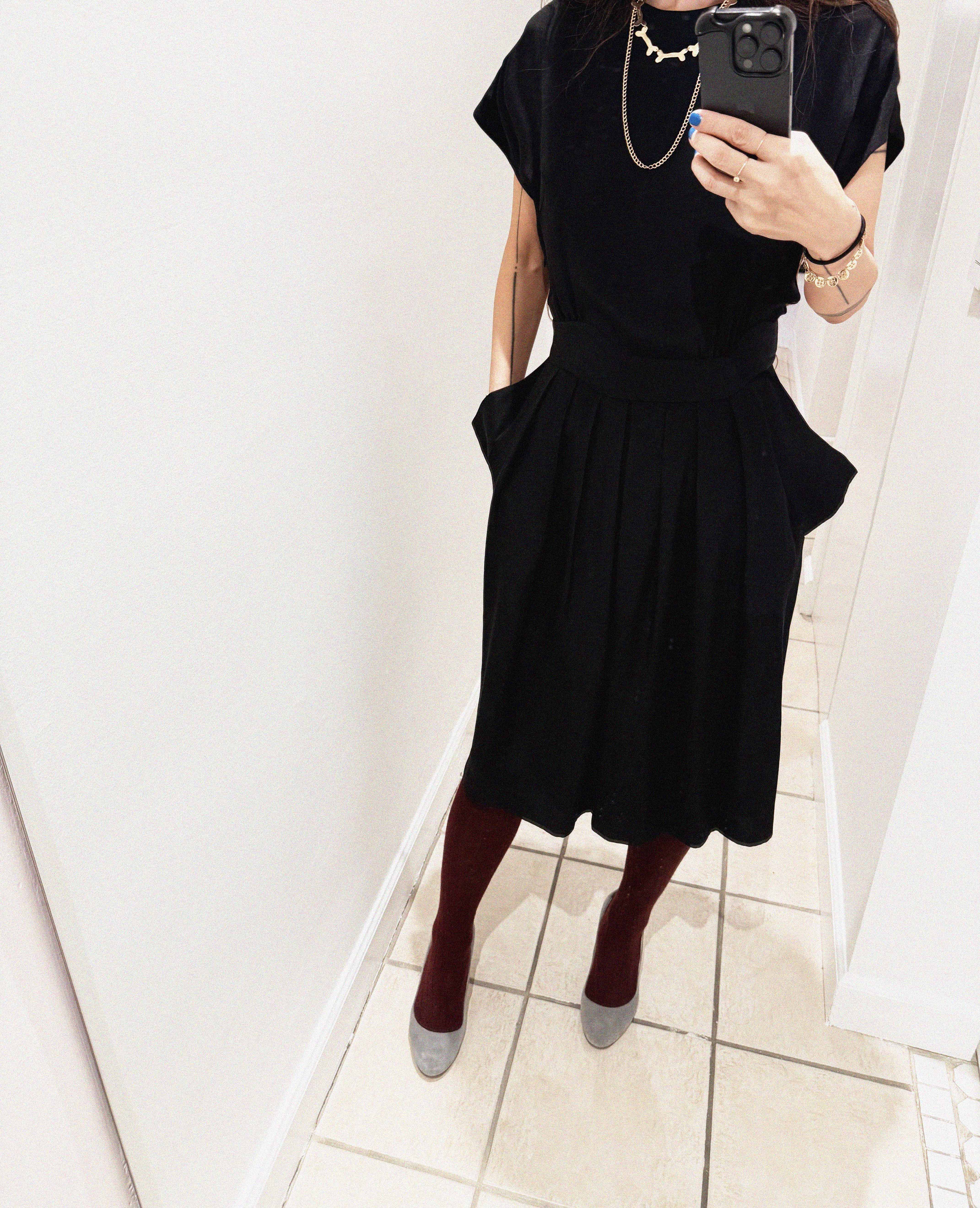 →BALENCIAGA BLACK SILK PLEATED POCKET DRESS← SANG A SELECTS
