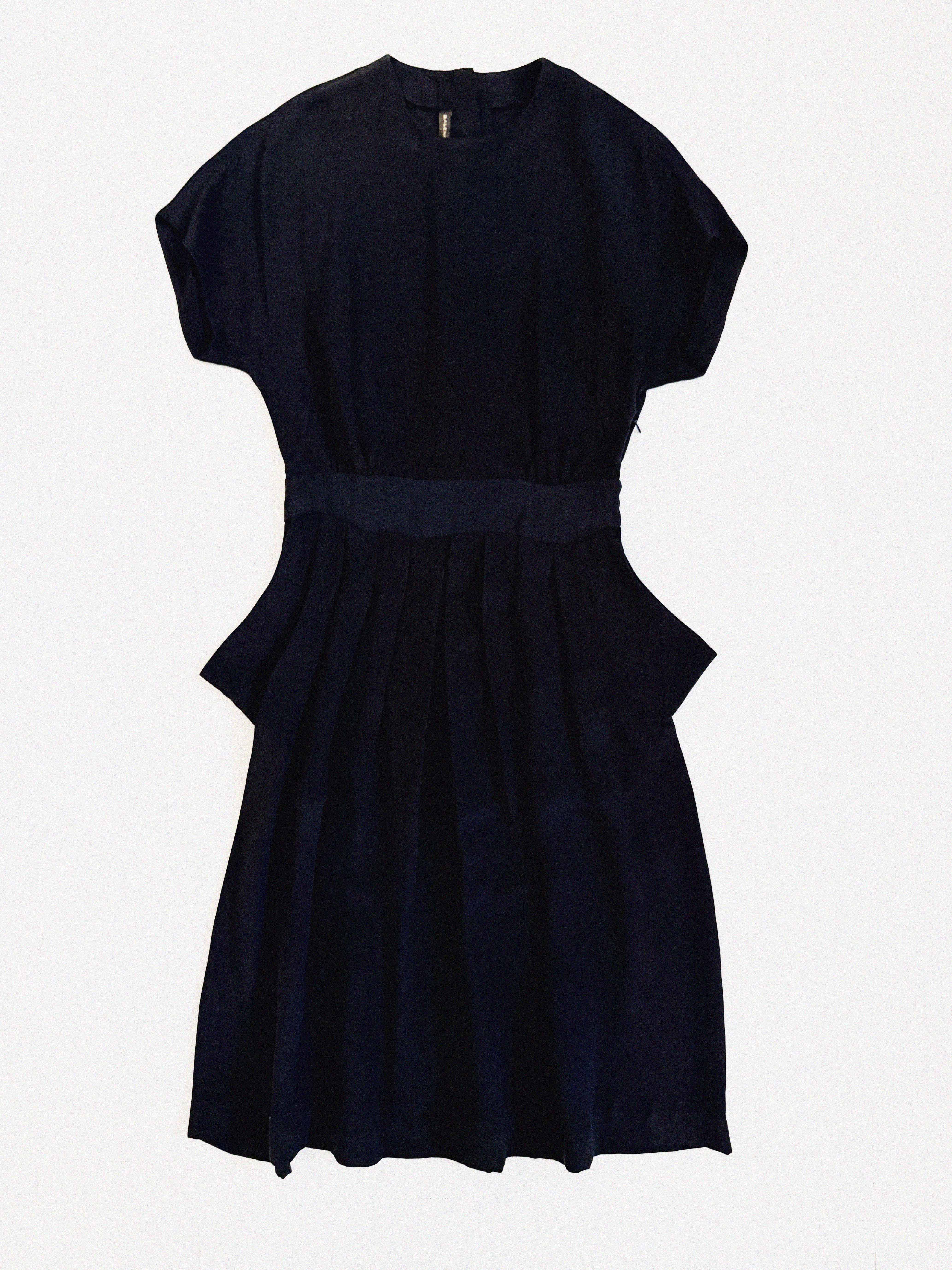 →BALENCIAGA BLACK SILK PLEATED POCKET DRESS← SANG A SELECTS