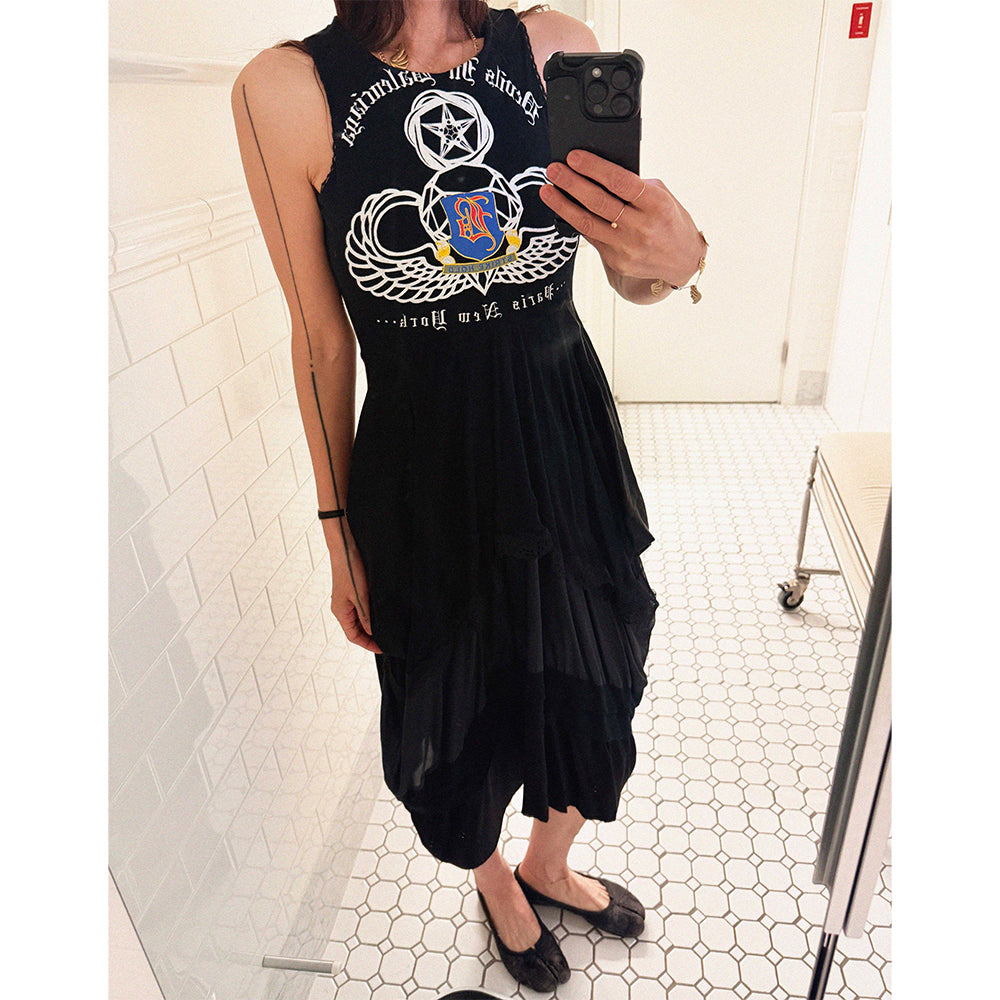 →BALENCIAGA BLACK GRAPHIC MIXED FABRIC DRESS← SANG A SELECTS