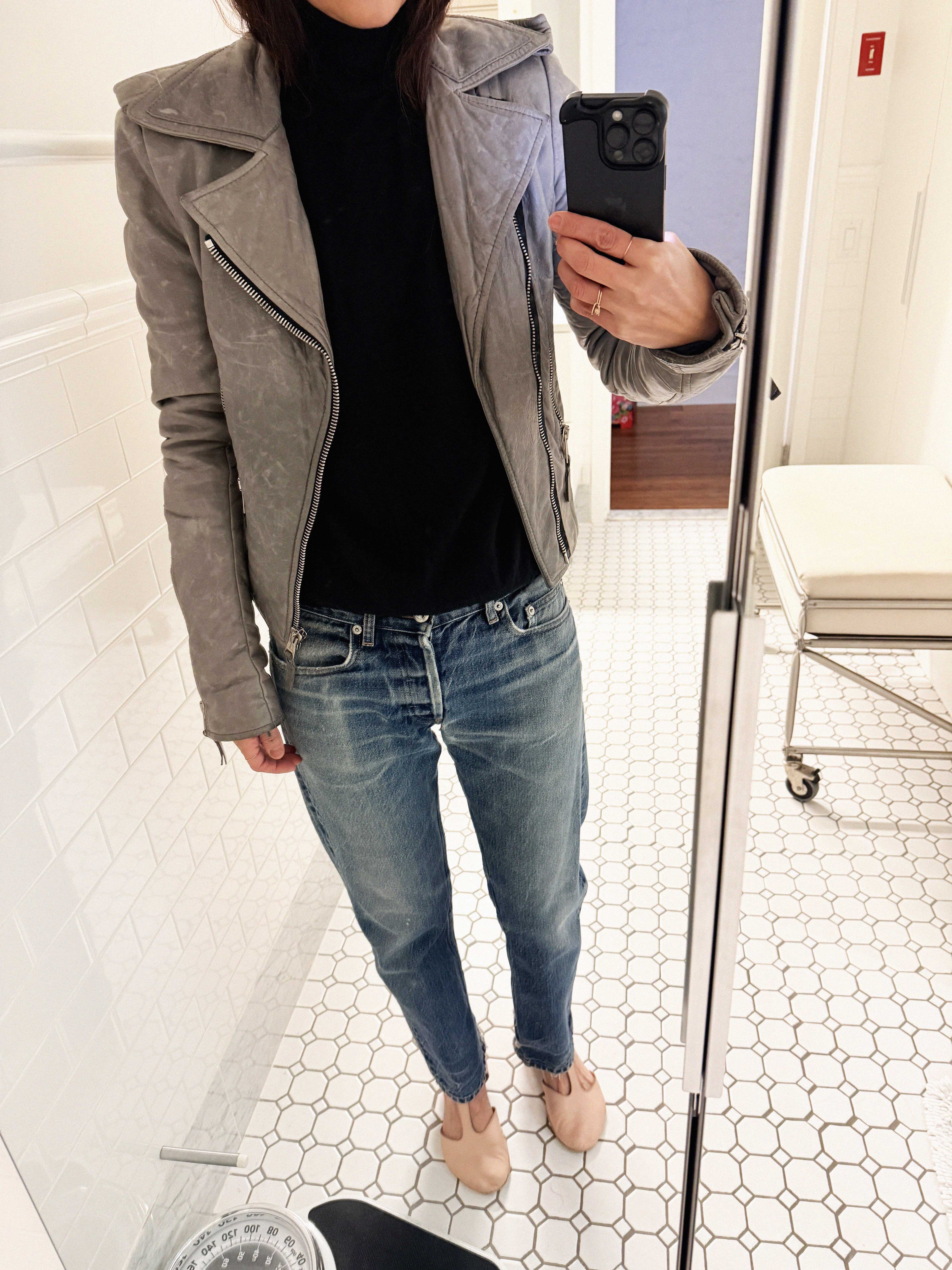 →BALENCIAGA GREY BIKER LEATHER JACKET BY NICOLAS GHESQUIÈRE← SANG A SELECTS