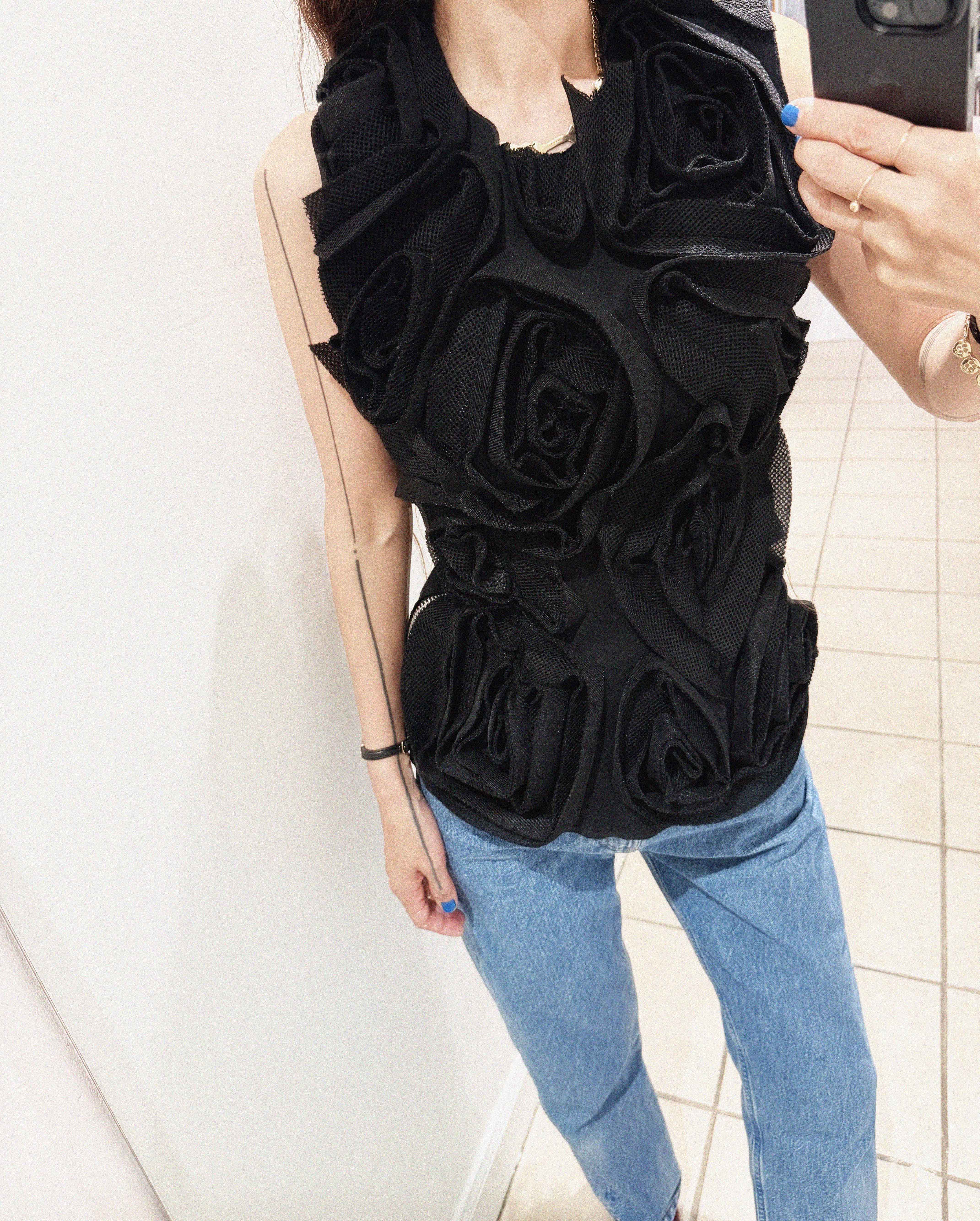 →COMME DES GARÇONS BLACK SCULPTURAL ROSE VEST← SANG A SELECTS