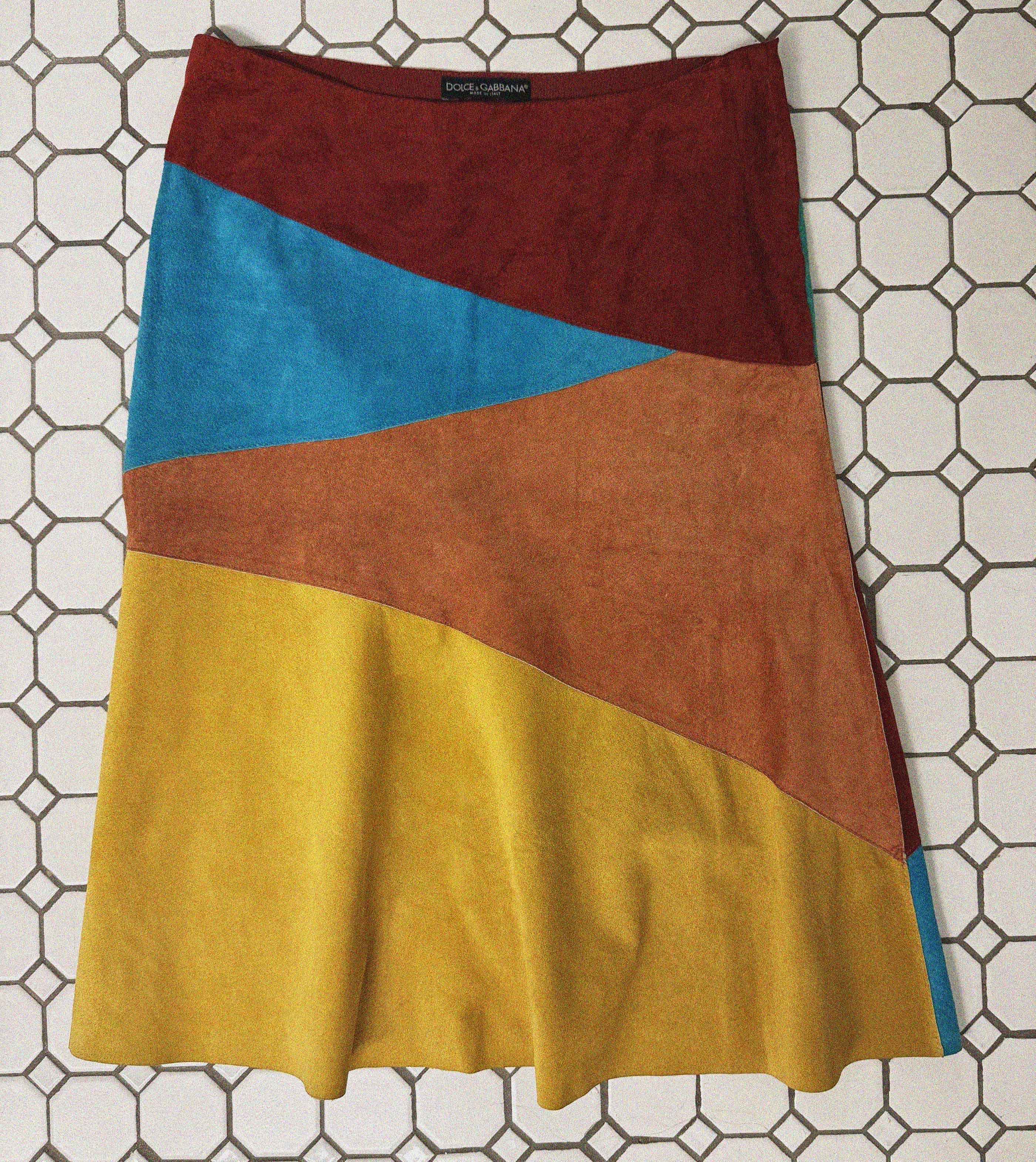 →DOLCE and GABBANA PATCHWORK LEATHER MIDI SKIRT ← SANG A SELECTS