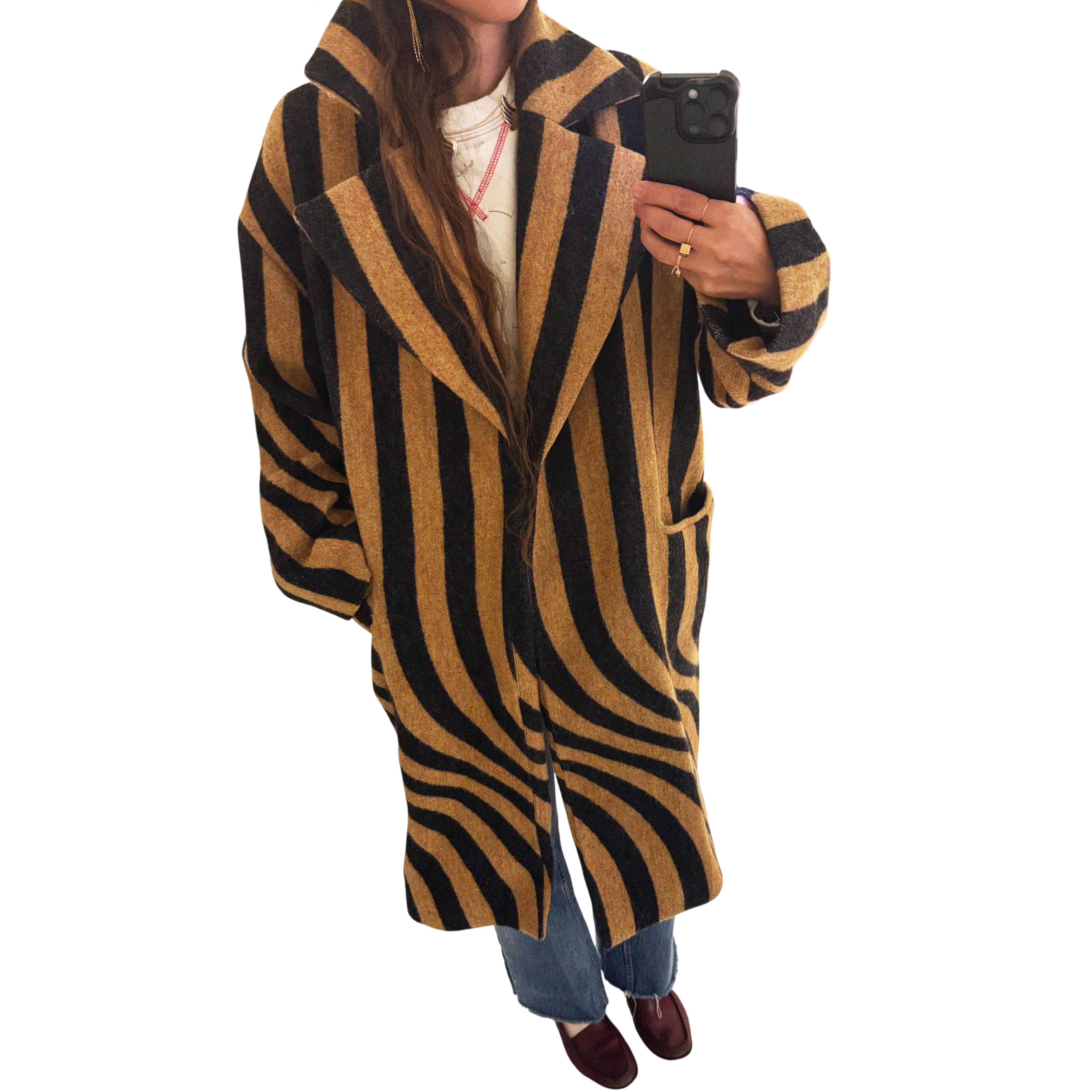 →DRIES VAN NOTEN GRAPHIC STRIPE WOOL COAT← SANG A SELECTS