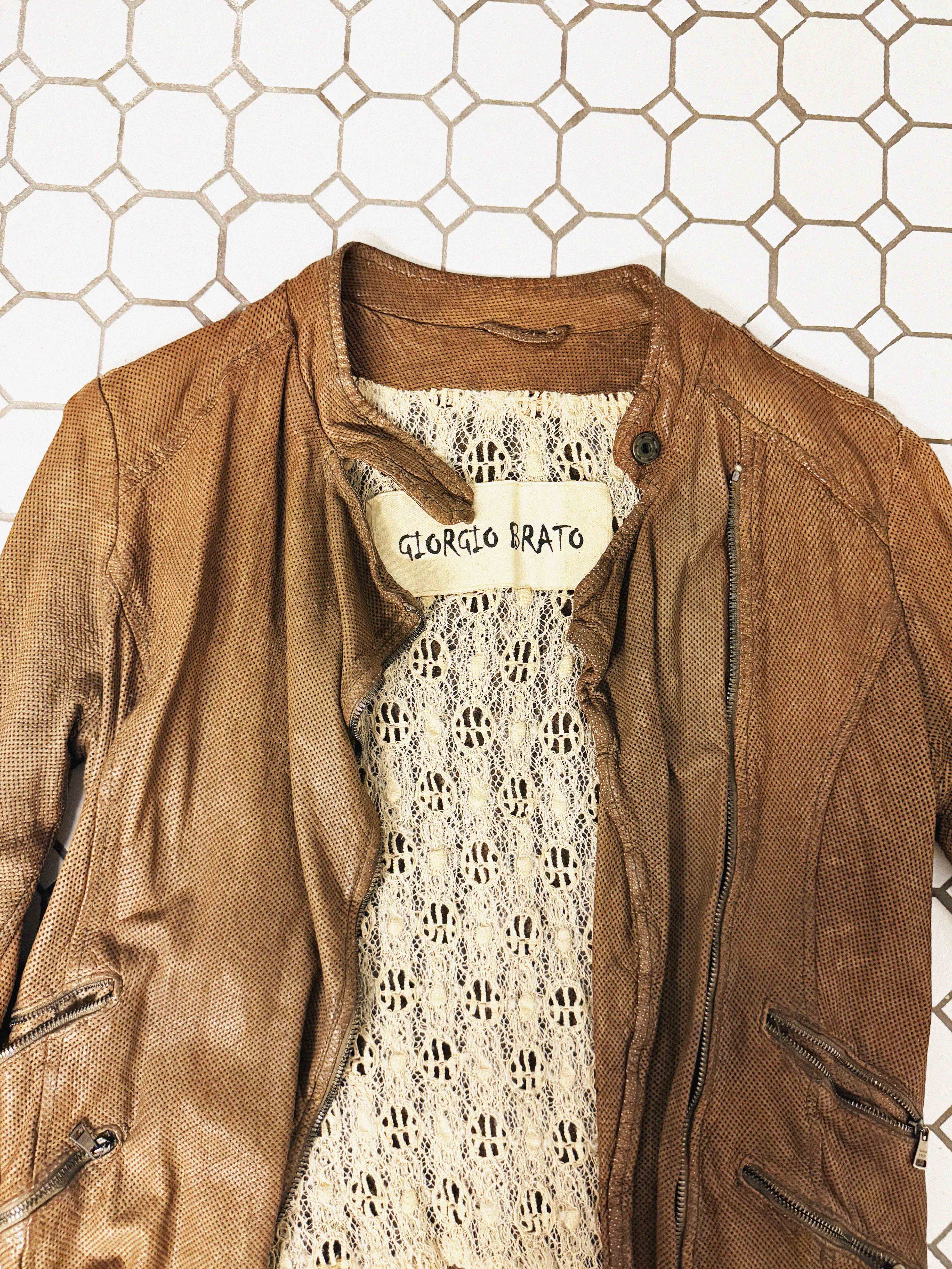 →PERFORATED WASHED LEATHER LACE-LINED JACKET ← SANG A SELECTS