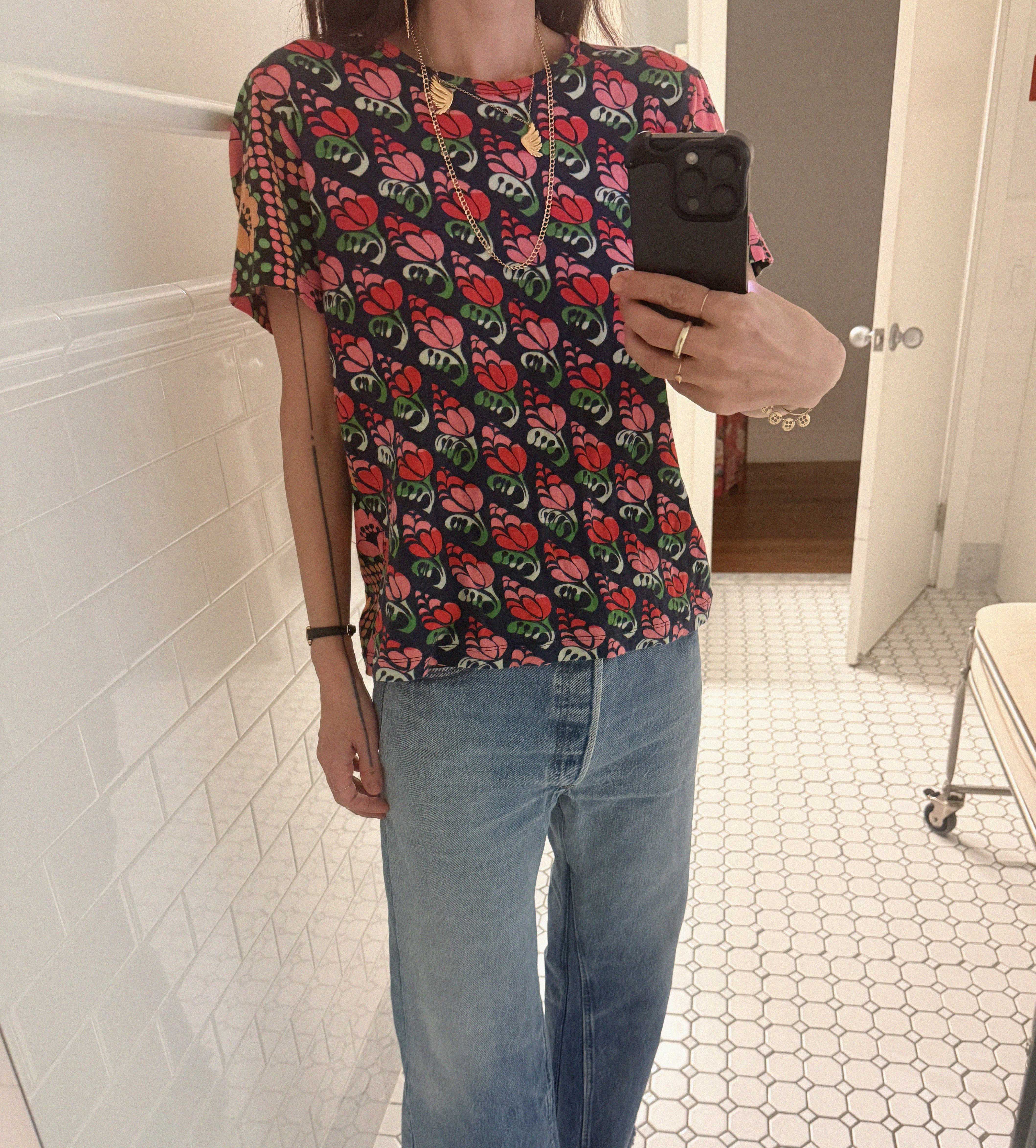 →JUNYA WATANABE COMME DES GARÇONS FLORAL GRID ART PRINT T-SHIRT← SANG A SELECTS