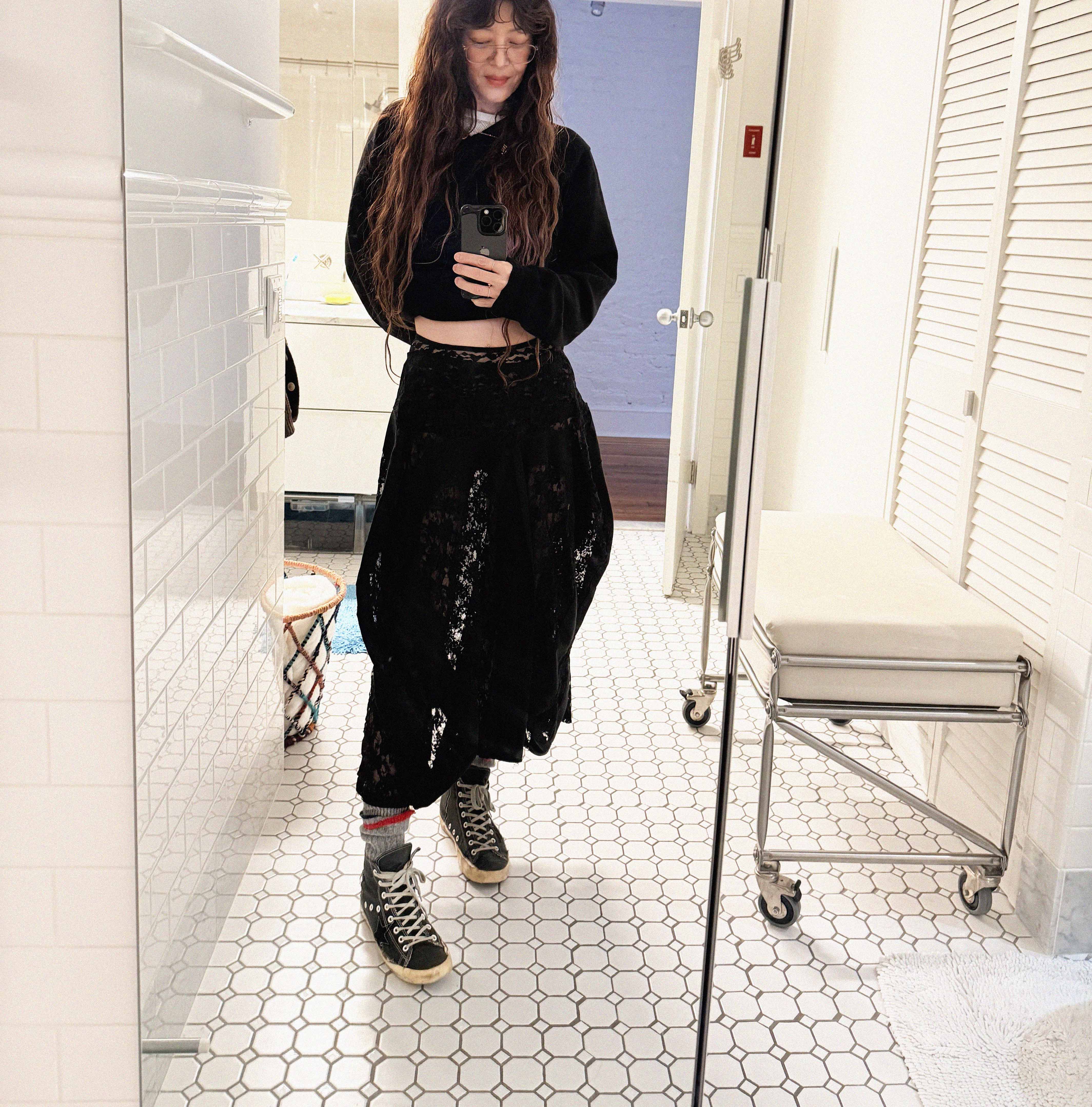 →JUNYA WATANABE COMME DES GARÇONS LACE PATCHWORK MIDI SKIRT← SANG A SELECTS
