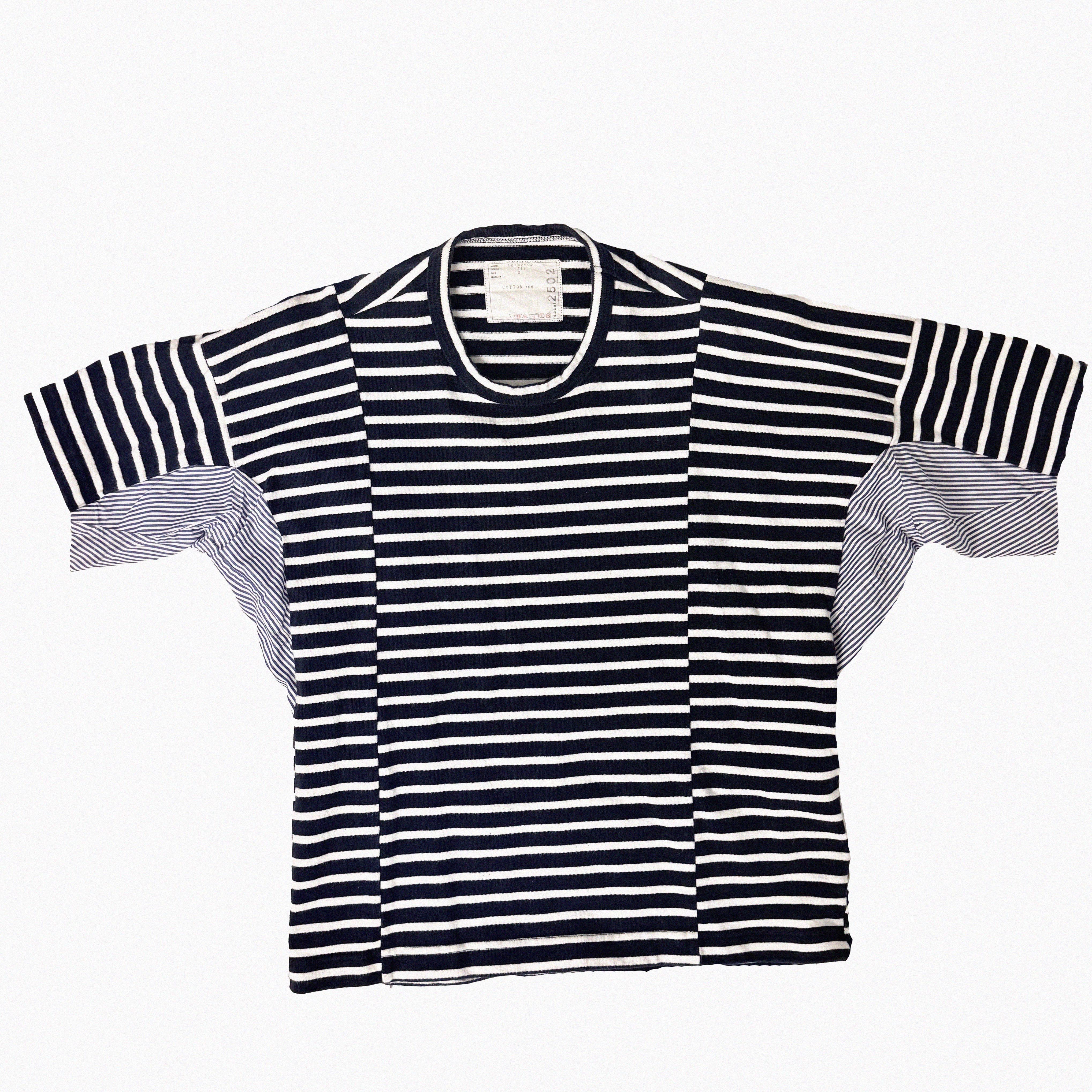 →SACAI SIGNATURE 2-TONE PATCHWORK STRIPE T-SHIRT← SANG A SELECTS