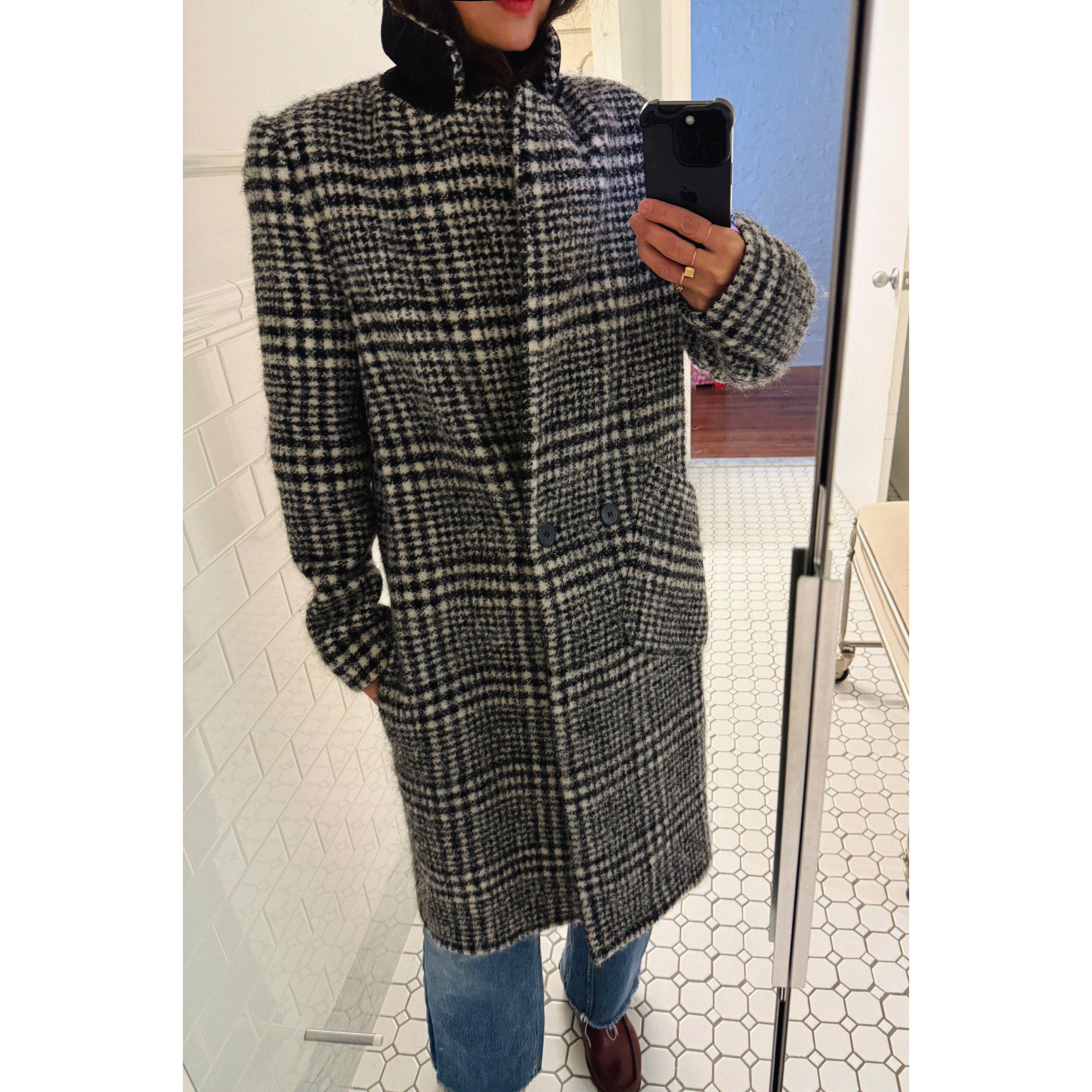 →CARVEN CHECK WOOL COAT← SANG A SELECTS