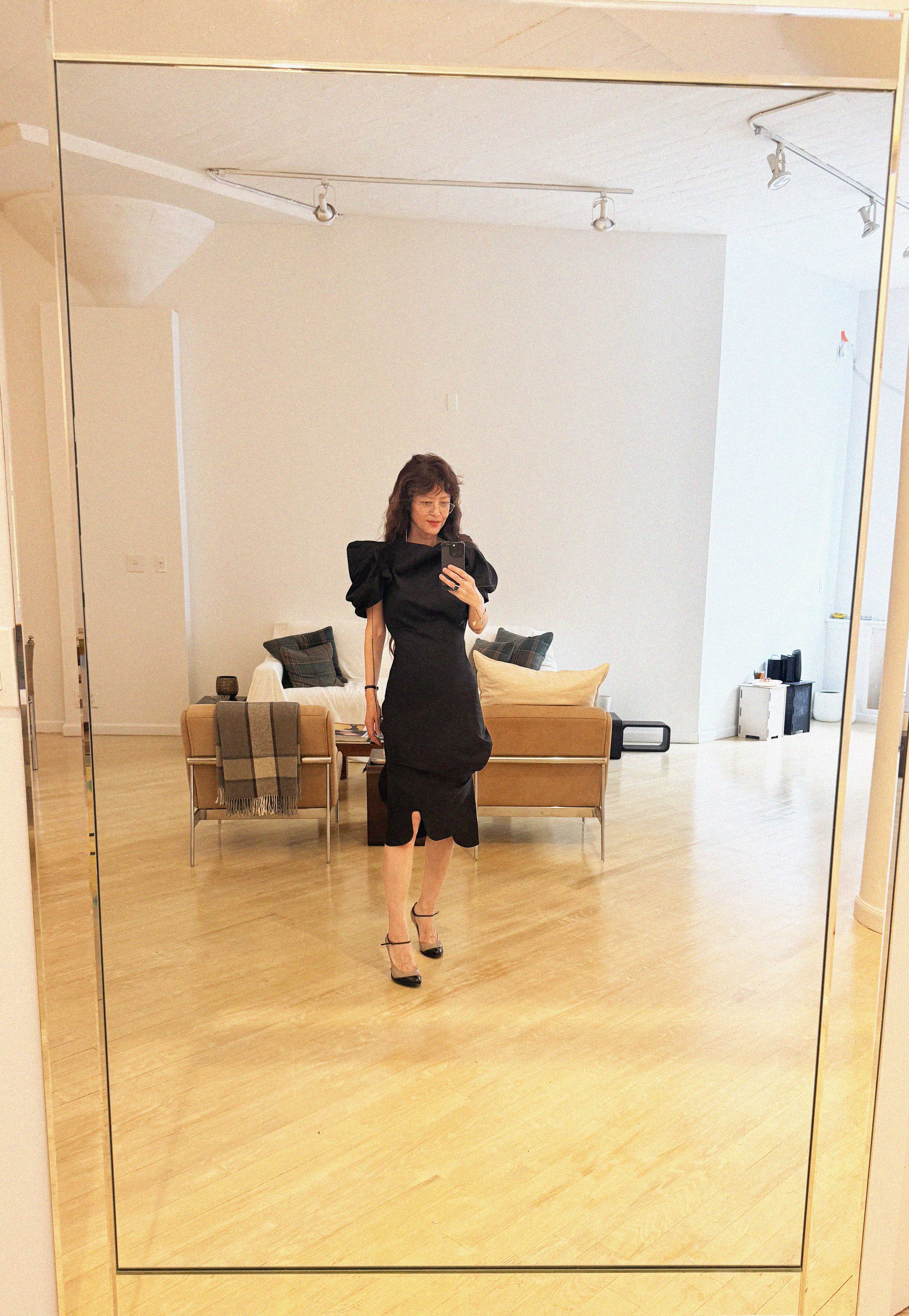 →VIVIENNE WESTWOOD BLACK SCULPTURAL SLEEVE MIDI DRESS← SANG A SELECTS