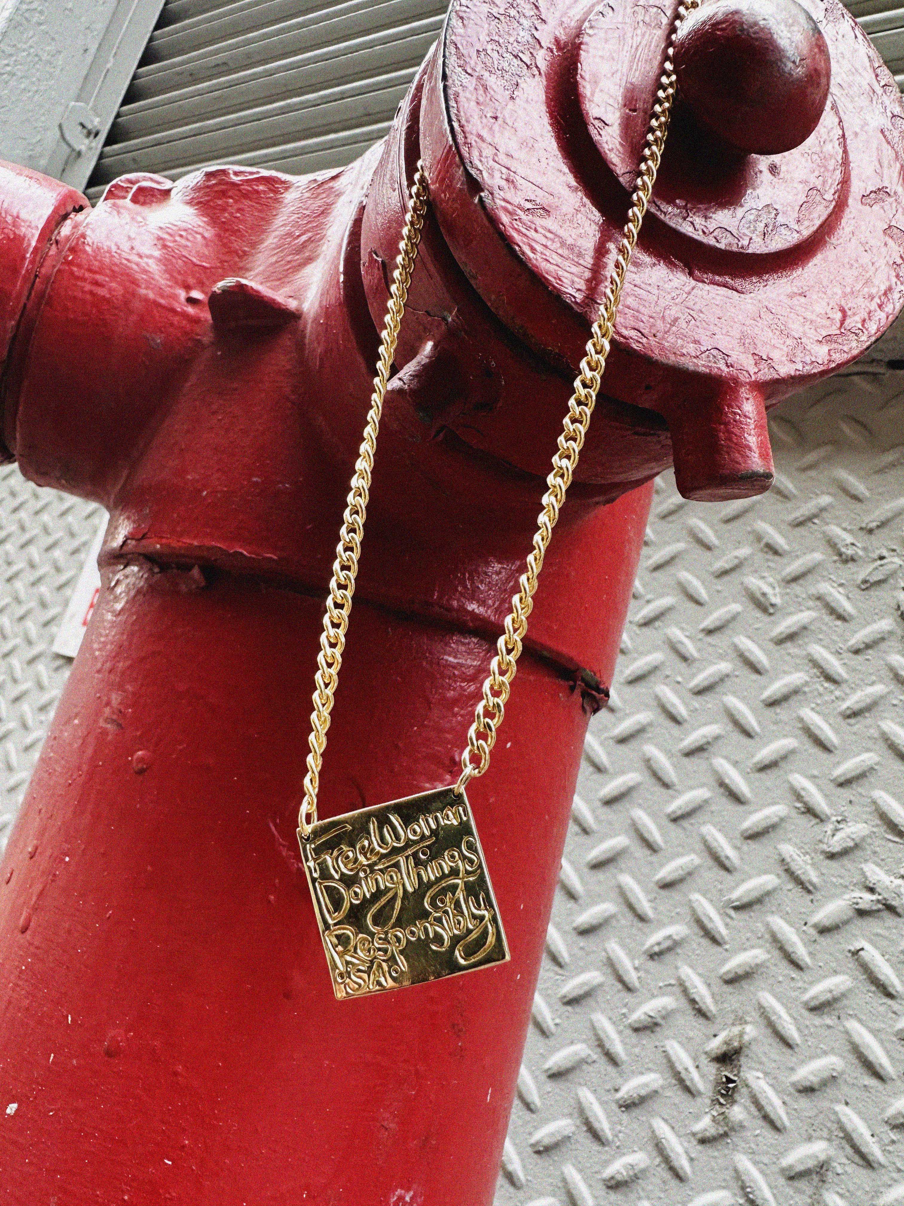 →FREE WOMAN NECKLACE← 14K GOLD FILLED CHAIN + BRASS FREE WOMAN SQUARE
